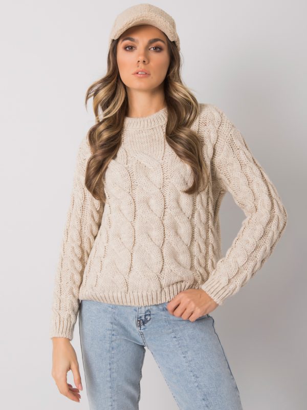 Wholesale Light beige women's sweater with braids Florianna RUE PARIS