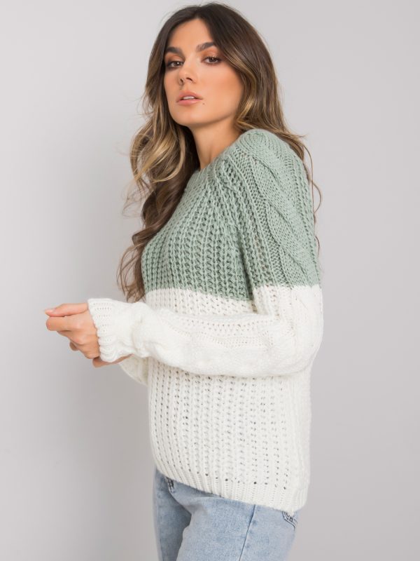 Wholesale Green-ecru women's knitted sweater Bergerac RUE PARIS