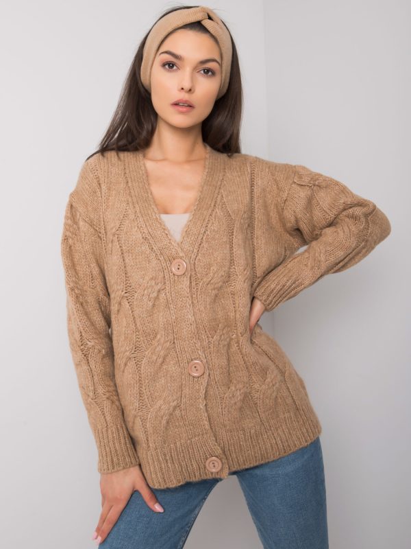 Wholesale Dark beige cardigan with braids Nashville RUE PARIS