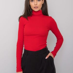 Wholesale Red ribbed turtleneck blouse Elisee RUE PARIS