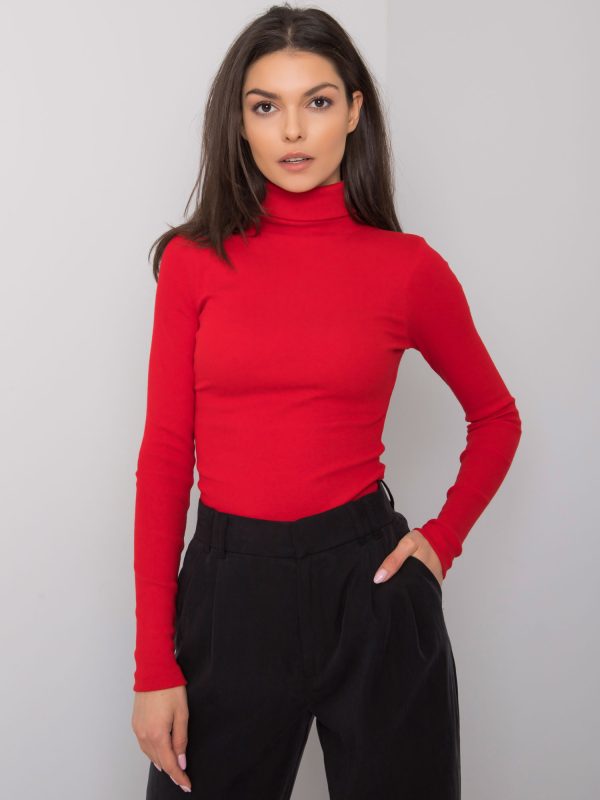 Wholesale Red ribbed turtleneck blouse Elisee RUE PARIS