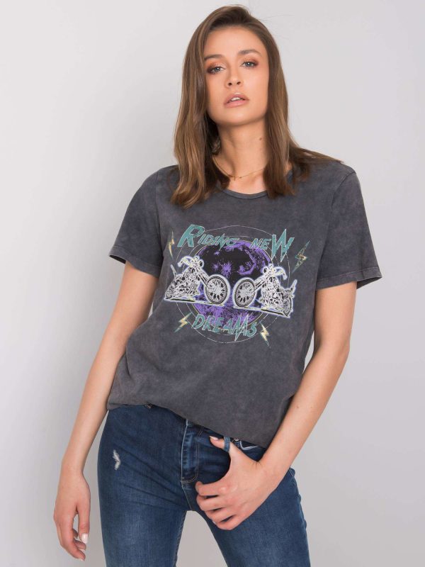 Wholesale Dark grey t-shirt with print Krystal RUE PARIS