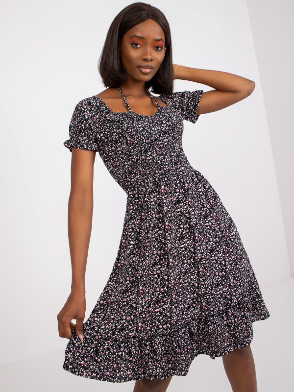 Wholesale Black dress with prints and ruffles Marceline RUE PARIS