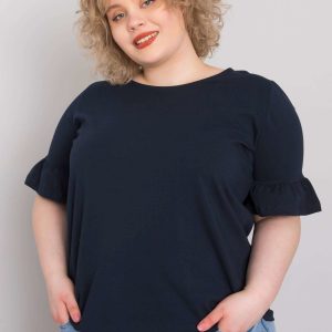 Wholesale Navy Blue Plus Size Cotton Blouse Yareli