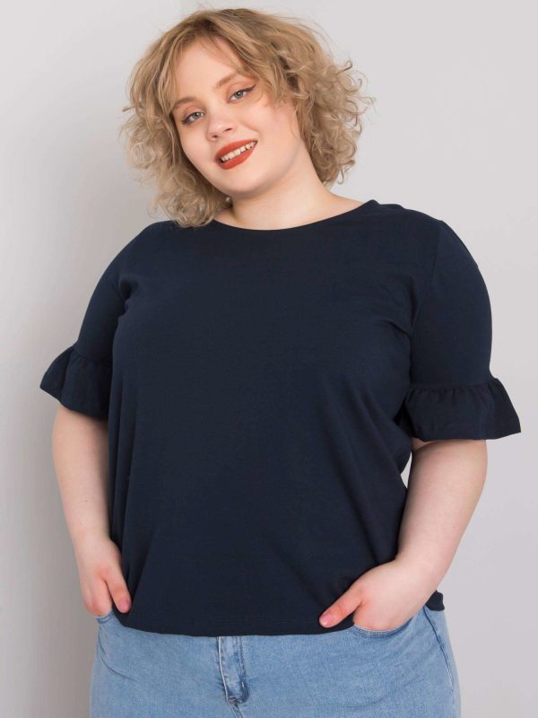 Wholesale Navy Blue Plus Size Cotton Blouse Yareli