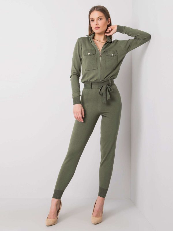 Wholesale Khaki knitted jumpsuit Johanna RUE PARIS