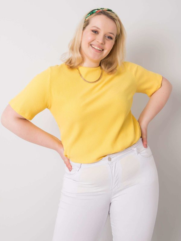 Wholesale Yellow Plus Size Blouse in Ribbed Fabric Stella