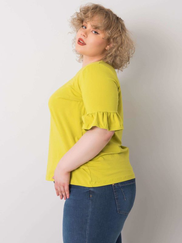 Wholesale Light green plus size blouse with frills on Yareli sleeves