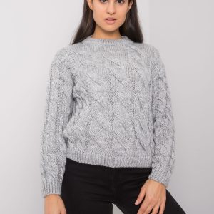 Wholesale Grey women's sweater with braids Florianna RUE PARIS