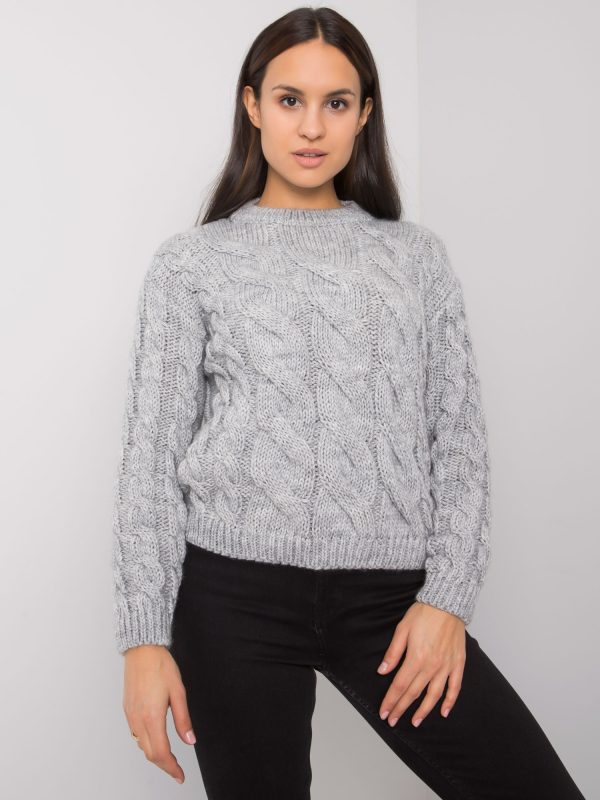 Wholesale Grey women's sweater with braids Florianna RUE PARIS