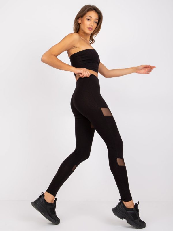 Wholesale Black sports leggings with mesh Amande RUE PARIS