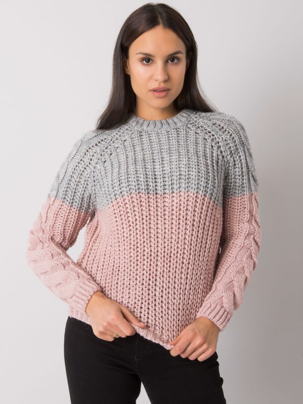 Wholesale Grey-pink knitted sweater for women Bergerac RUE PARIS