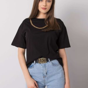 Wholesale Donna RUE PARIS black cotton t-shirt