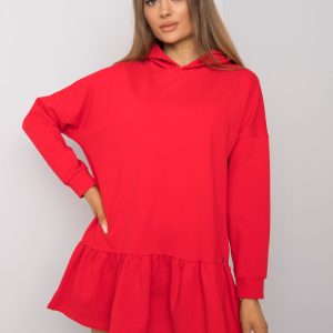 Wholesale Aliye Red Hooded Sweatshirt Dress