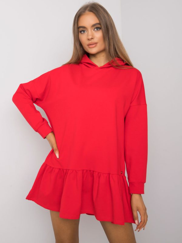 Wholesale Aliye Red Hooded Sweatshirt Dress