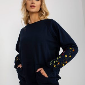 Wholesale Navy blue hoodie with embroidered flowers RUE PARIS