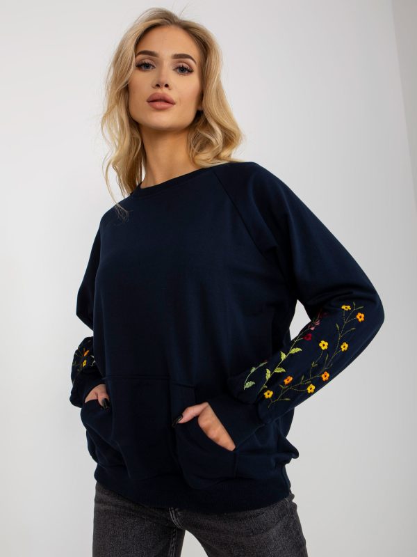 Wholesale Navy blue hoodie with embroidered flowers RUE PARIS