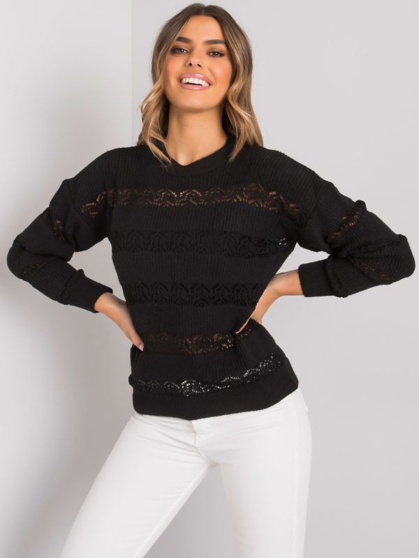 Wholesale Rossendale RUE PARIS black openwork sweater