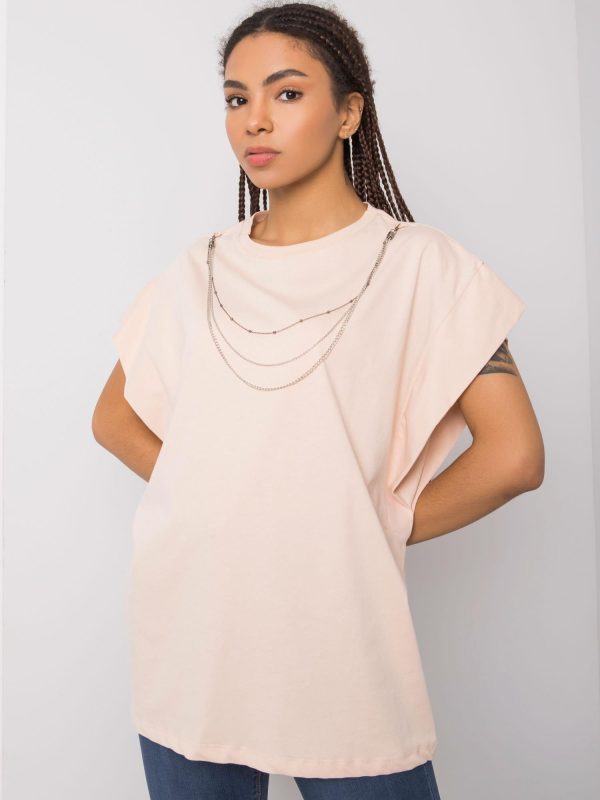 Wholesale Peach t-shirt with necklace Arianna RUE PARIS