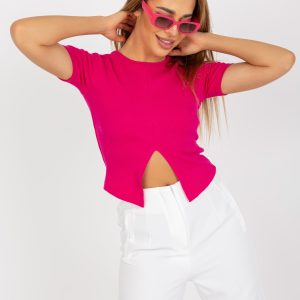 Wholesale Fuchsia basic striped blouse with short sleeves RUE PARIS