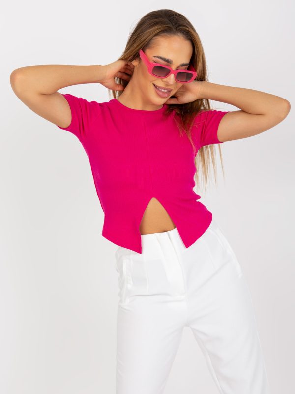 Wholesale Fuchsia basic striped blouse with short sleeves RUE PARIS