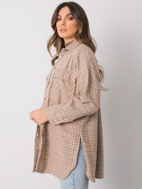 Wholesale Beige long checked shirt Jose RUE PARIS