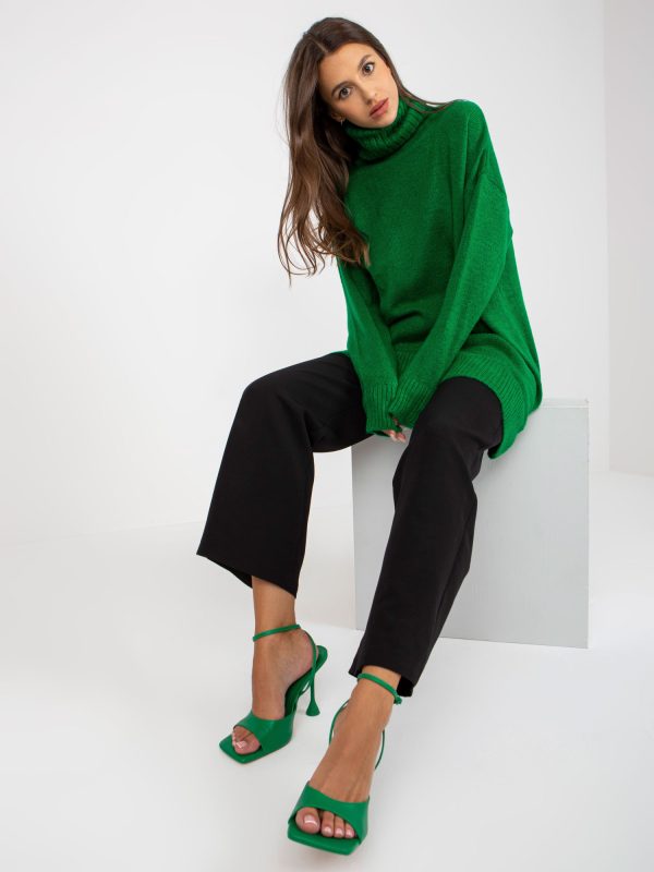 Wholesale Green Loose High Turtleneck Sweater RUE PARIS