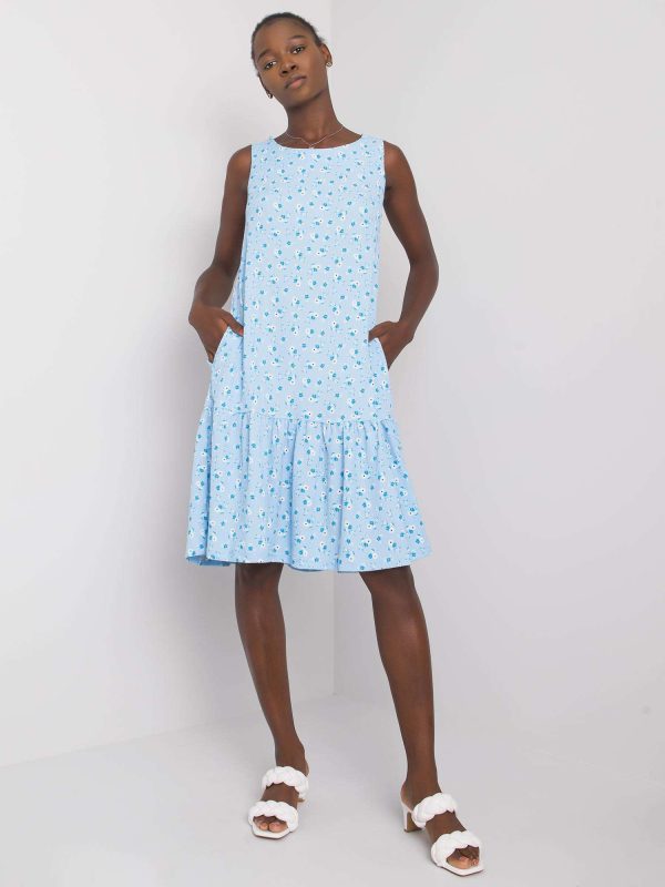 Wholesale Light blue floral dress with flounce Joice RUE PARIS