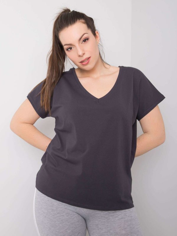 Wholesale Cassie Plus Size Graphite V-Neck T-Shirt