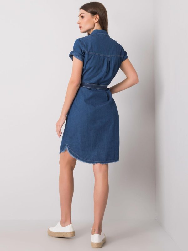 Wholesale Dark blue dress with belt Kathi RUE PARIS