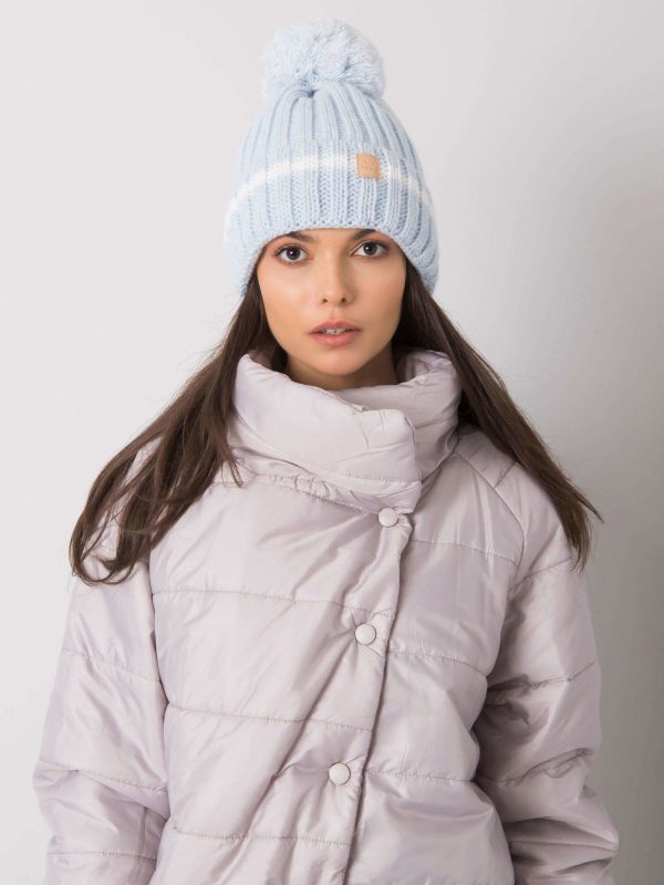 Wholesale Light blue hat with pompom