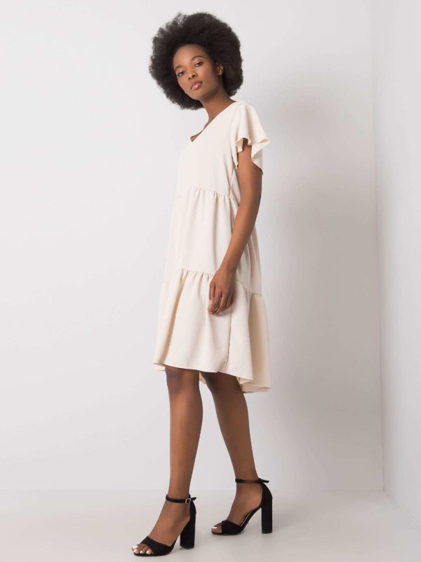 Wholesale Beige dress with ruffle Manette RUE PARIS