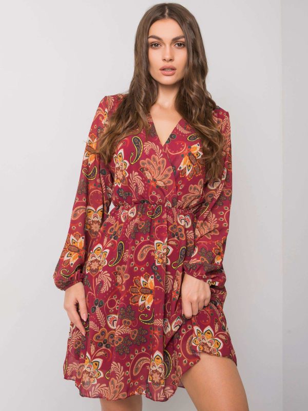 Wholesale Burgundy patterned dress Yanika RUE PARIS