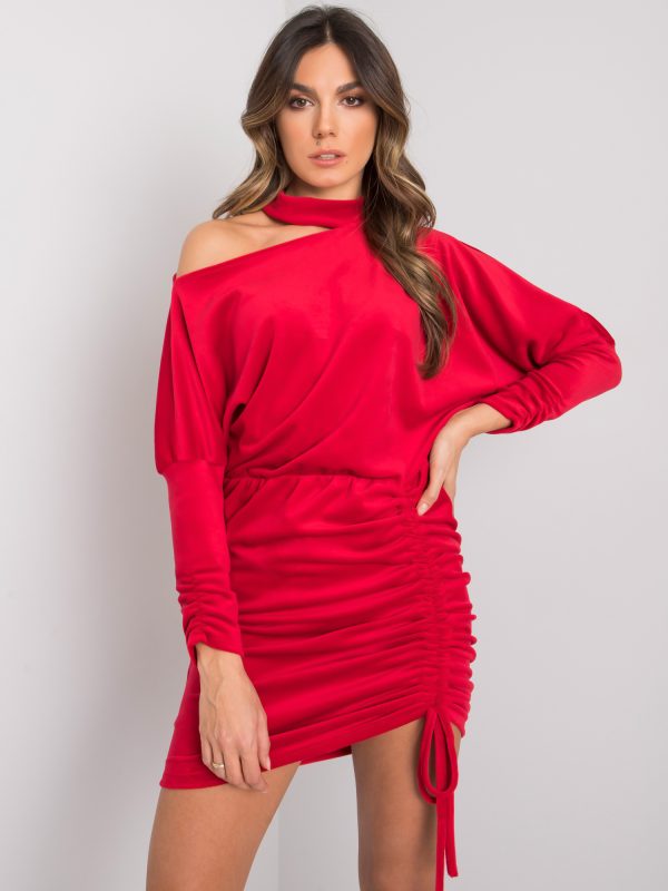 Wholesale Red velour dress with welt Almirante RUE PARIS