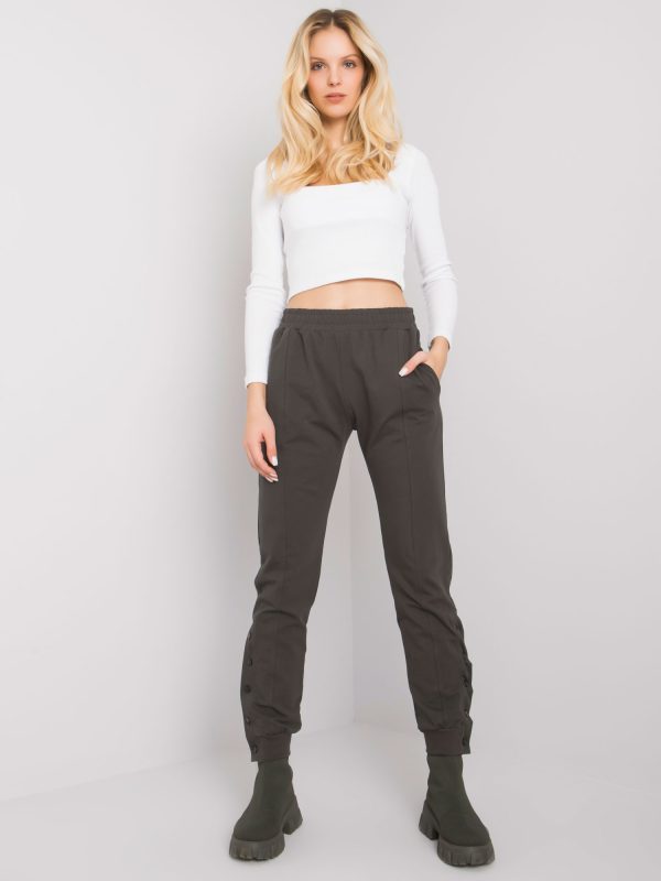 Wholesale Dark khaki sweatpants with buttons Cindy RUE PARIS