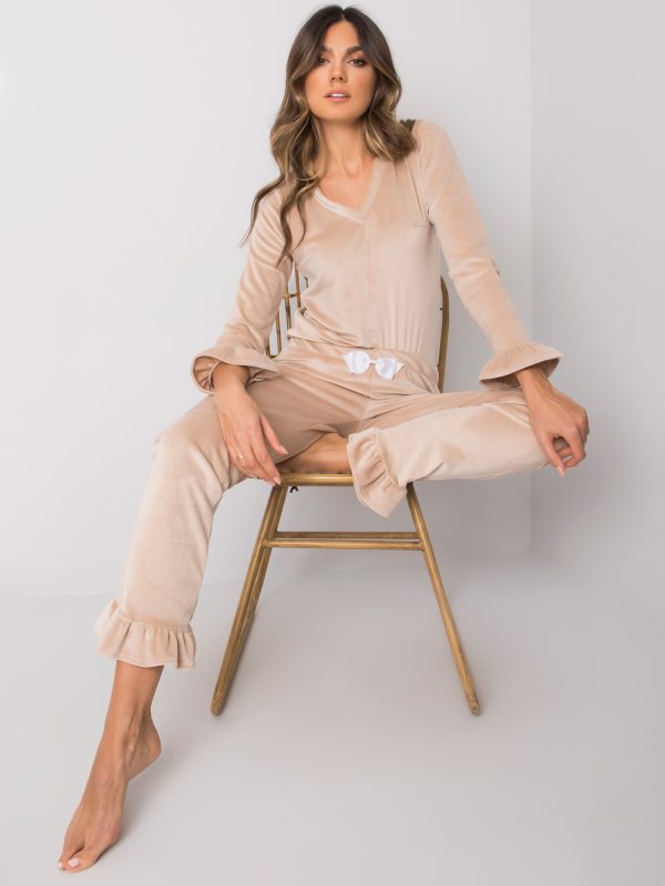 Wholesale Beige velour pajamas with trousers Camille RUE PARIS