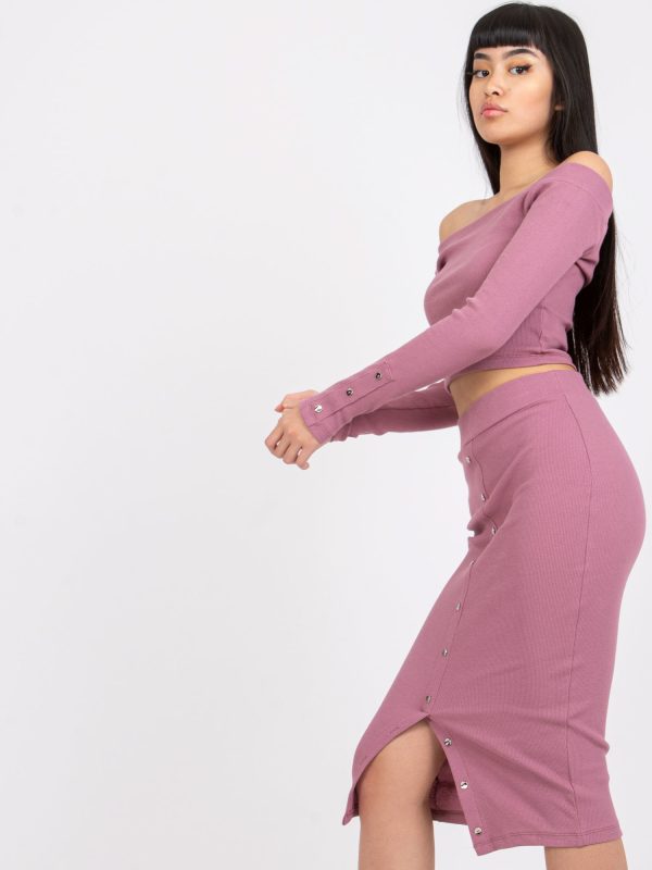 Wholesale Dirty pink ribbed set with skirt Lina RUE PARIS