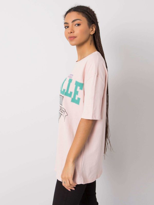 Wholesale Pale pink t-shirt for women with print by Margaret RUE PARIS