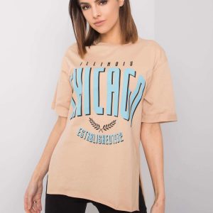 Wholesale Beige women's t-shirt with print Navaeh RUE PARIS