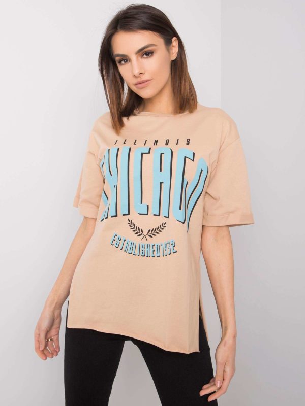 Wholesale Beige women's t-shirt with print Navaeh RUE PARIS