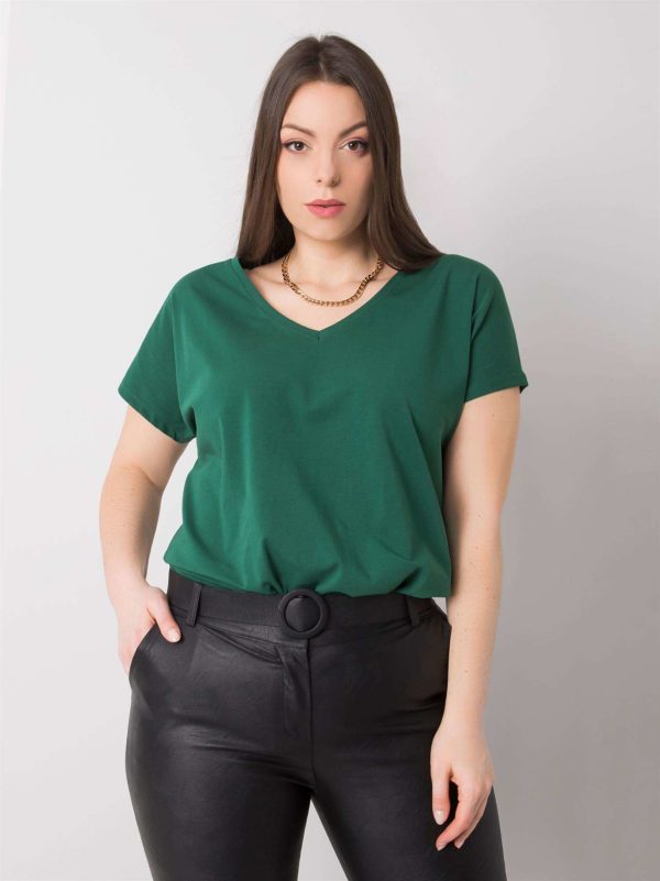 Wholesale Dark Green Cassie Plus Size V-Neck T-Shirt