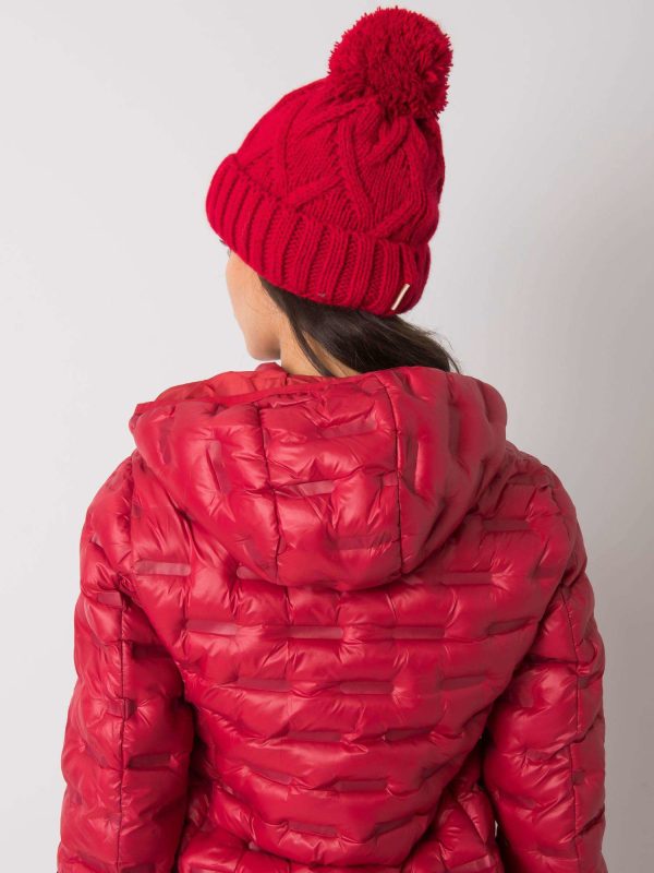 Wholesale Red winter hat with pompom