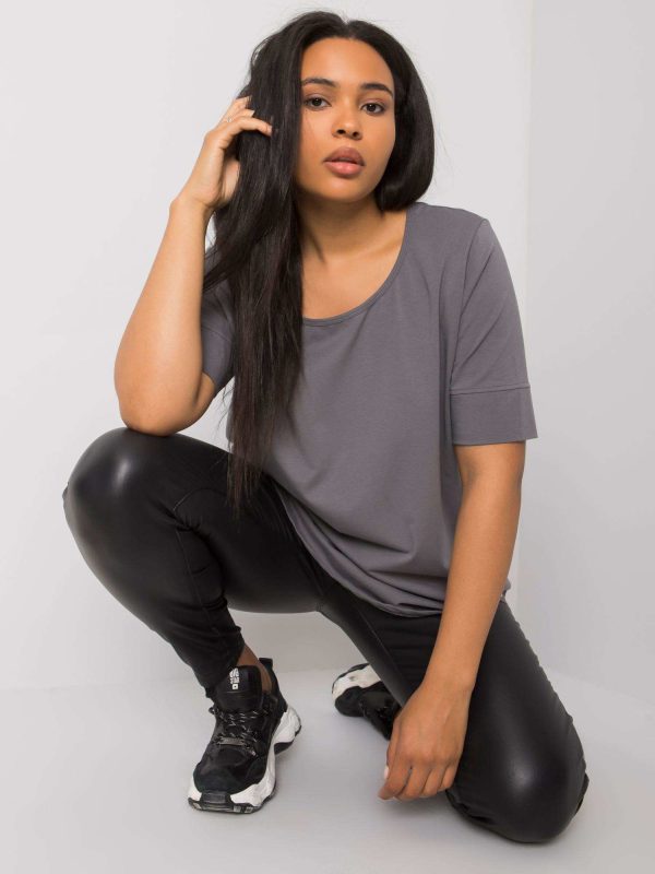 Wholesale Dark Grey Plus Size Cotton T-Shirt Missy