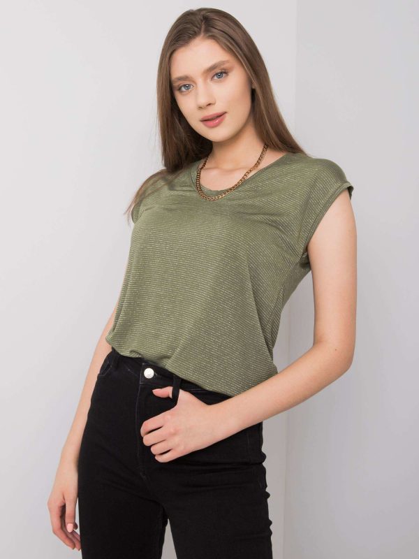 Wholesale Khaki-silver striped blouse Giselle RUE PARIS