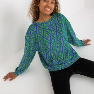 Wholesale Green and blue patterned velour sweatshirt without hood RUE PARIS