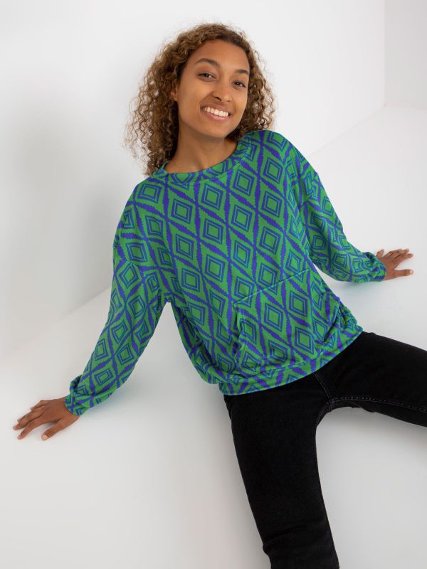 Wholesale Green and blue patterned velour sweatshirt without hood RUE PARIS