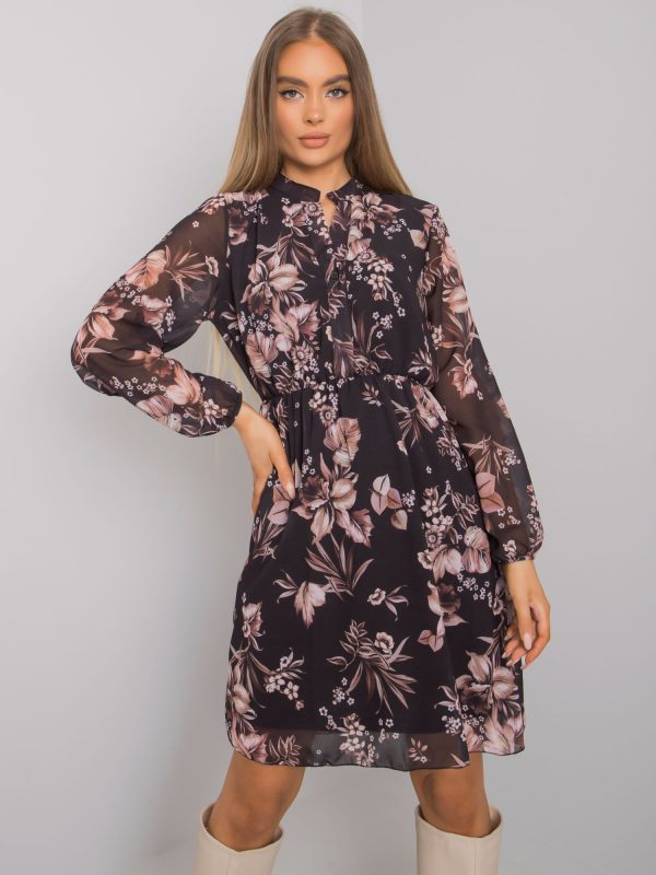 Wholesale Black and brown dress with prints Sunbury RUE PARIS