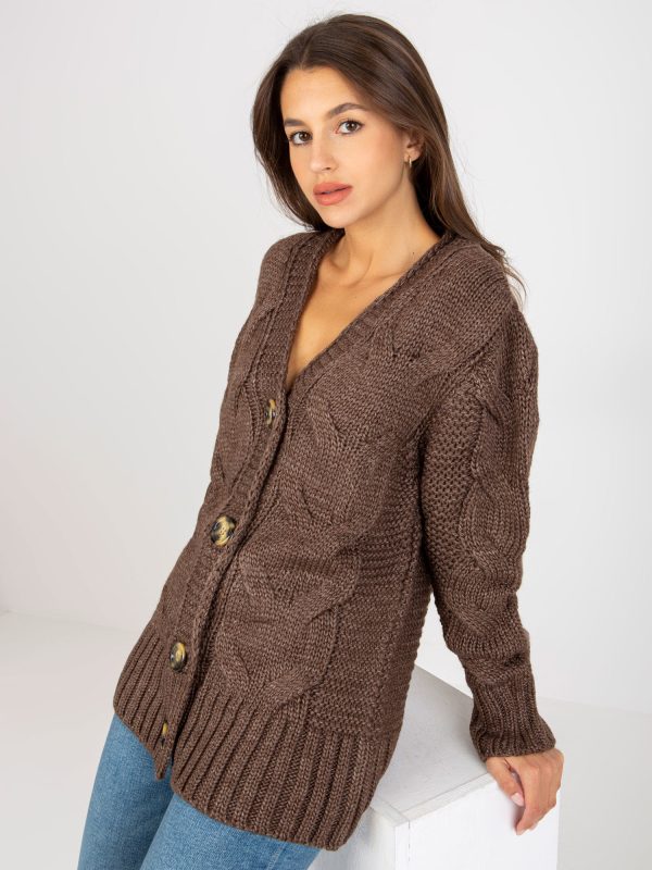 Wholesale Brown cardigan with braids Louissine RUE PARIS