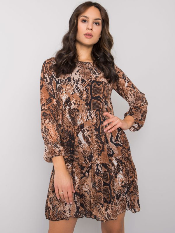 Wholesale Black and brown dress with print Loxley RUE PARIS