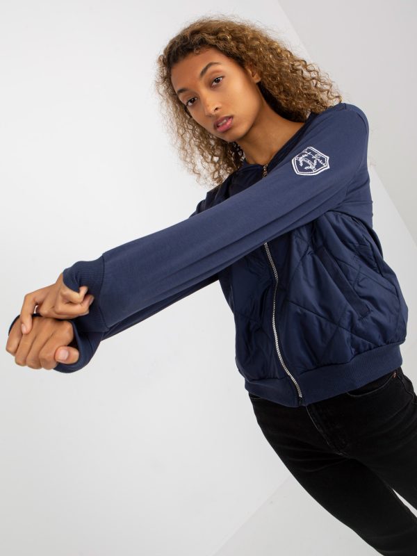 Wholesale Navy blue quilted bomber sweatshirt with pockets RUE PARIS